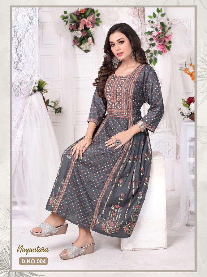 Ft Golden Nayantara Rayon Printed Long Kurti Catalog
